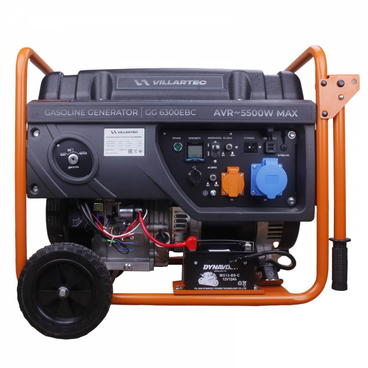 Генератор бензиновый Villartec GG6300EBC (2102650100) [5.5 кВт, 220В, бак 25л, электростартер, блок АВР]