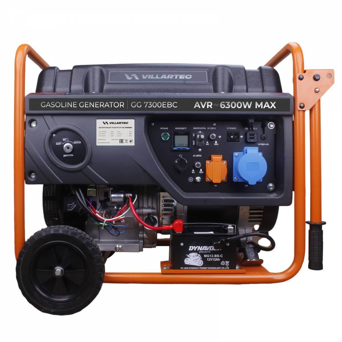 Генератор бензиновый Villartec GG7300EBC (2102750100к) [6.3 кВт, 220В, бак 25л, электростартер, блок АВР]