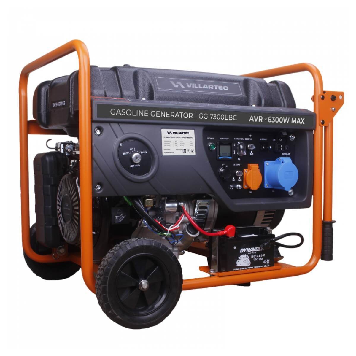Генератор бензиновый Villartec GG7300EBC (2102750100к) [6.3 кВт, 220В, бак 25л, электростартер, блок АВР]